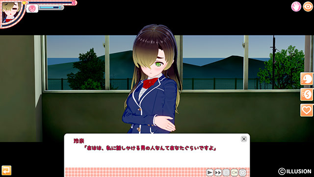 A girl in uniform by a window talking with arms folded