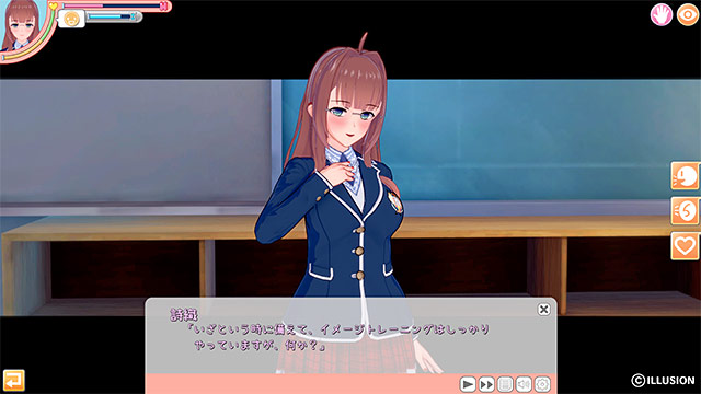 A girl in uniform speaking in a sincere tone in a classroom