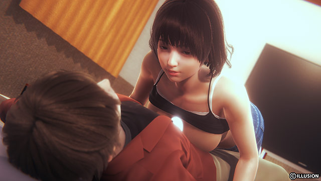 A girl straddling a man