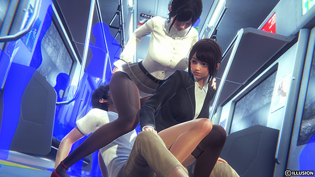 Three girls in a train car